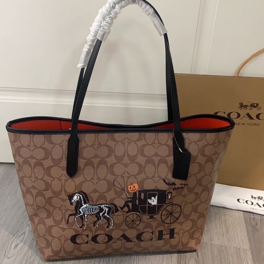 Coach Halloween Skeleton Horse City Tote - Picture 2 of 7